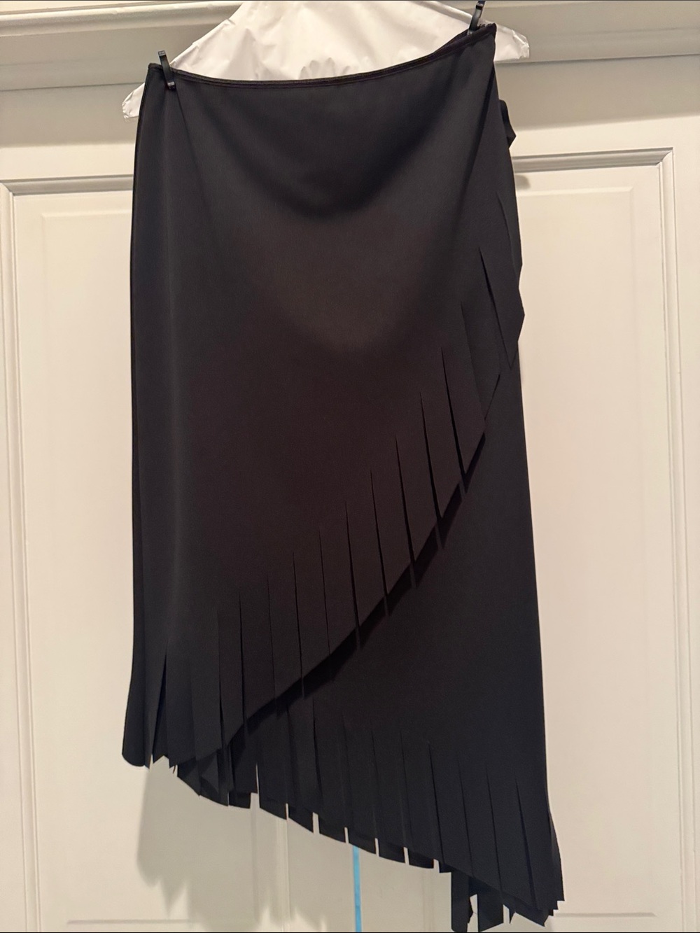 Cachet Black Asymmetrical Wide Fringe Midi Skirt
